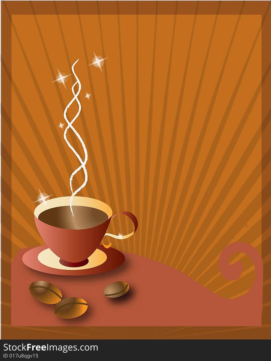 Vector illustration of a cup of coffee and beans