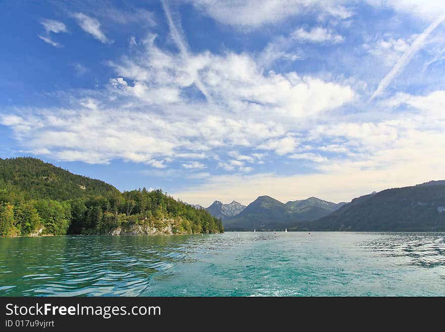 The beautiful countryside around Lake Wolfgang in Lake district near Salzburg Austria