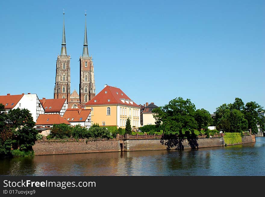 Wroclaw With Odra River And Cathedral