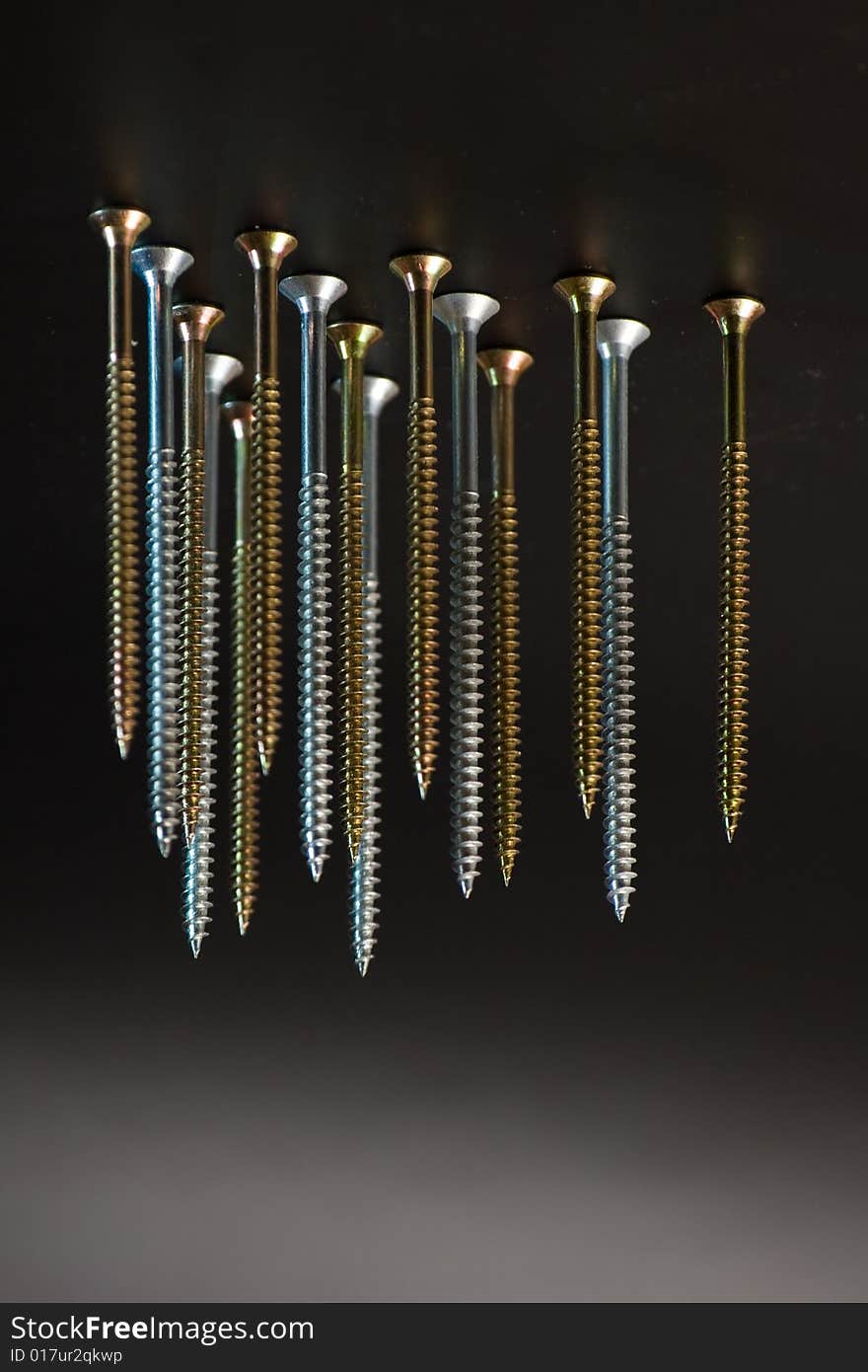 Group of screws on black