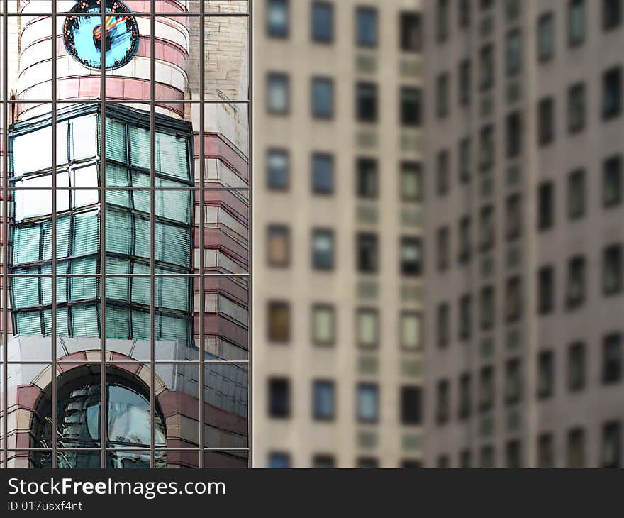 Building reflection in windows of modern building. Building reflection in windows of modern building