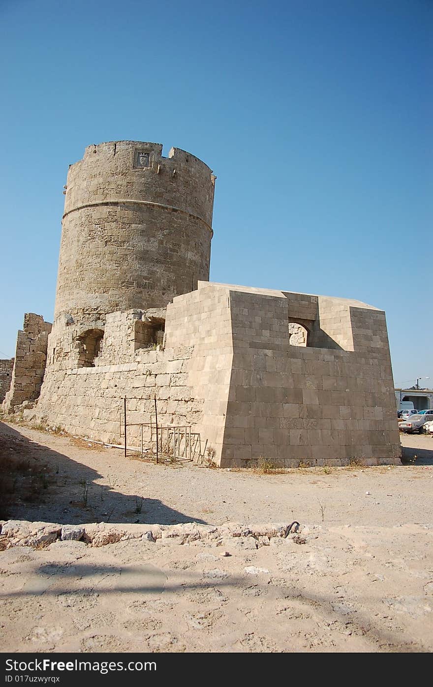 Restoration of a tower in Rhodes port.