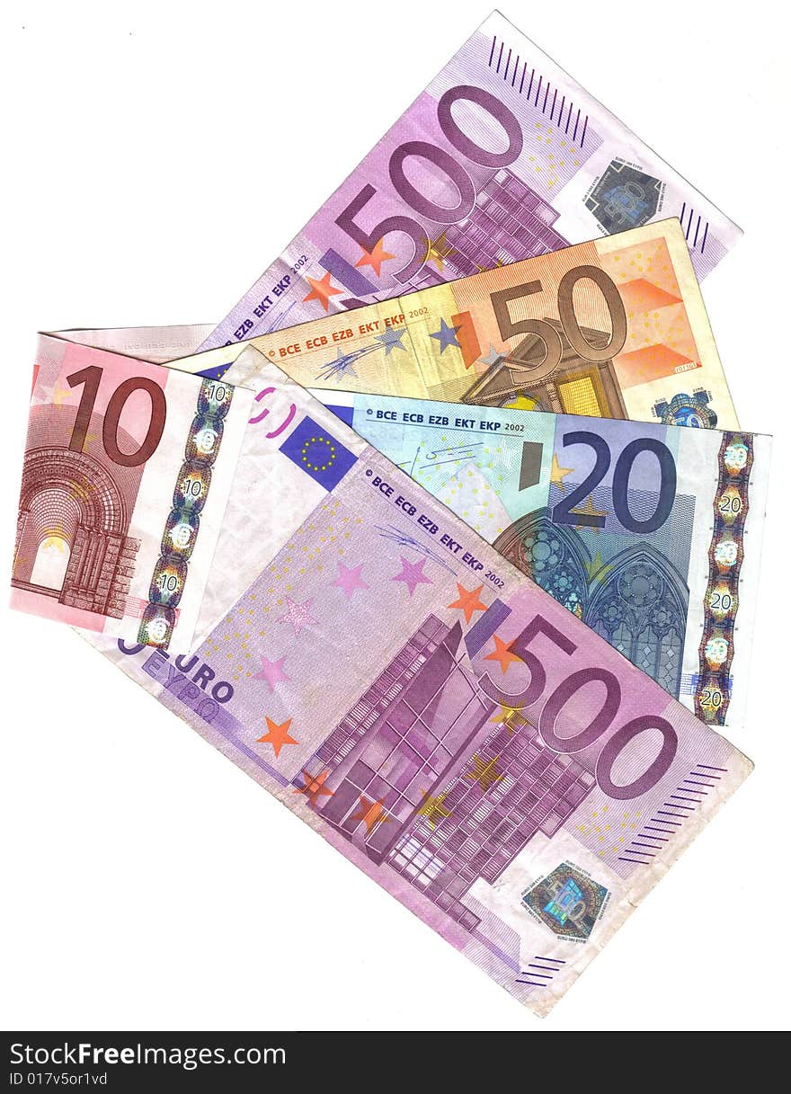 European notes of different denominations. European notes of different denominations