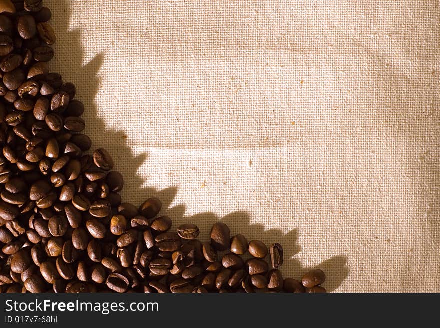 Coffee grains on a sackcloth