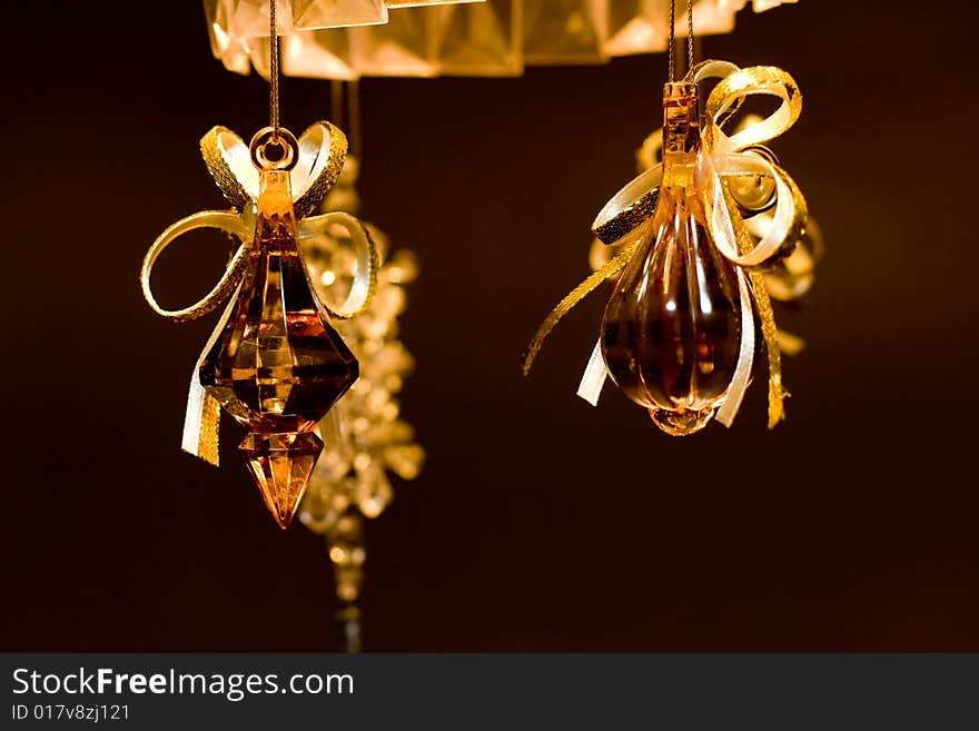 Old christmas glass decoration with gold ribbons. Old christmas glass decoration with gold ribbons