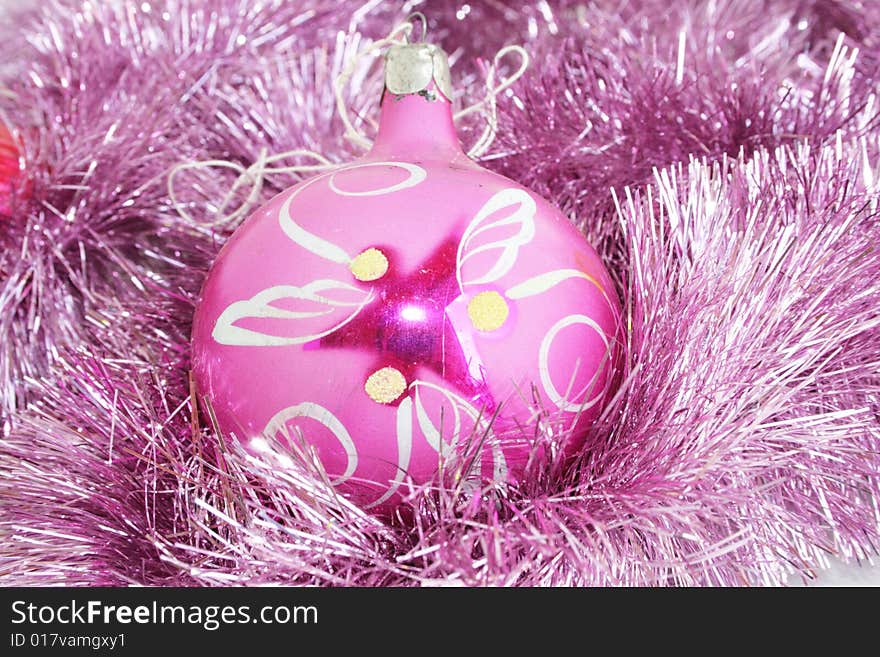 Pink toys on a New Year tree. Pink toys on a New Year tree