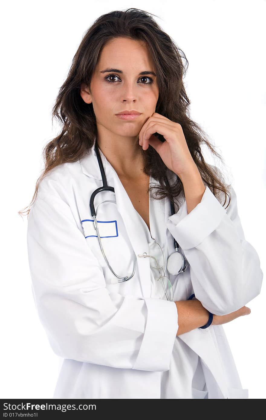 Young beautiful female nurse with stethoscope