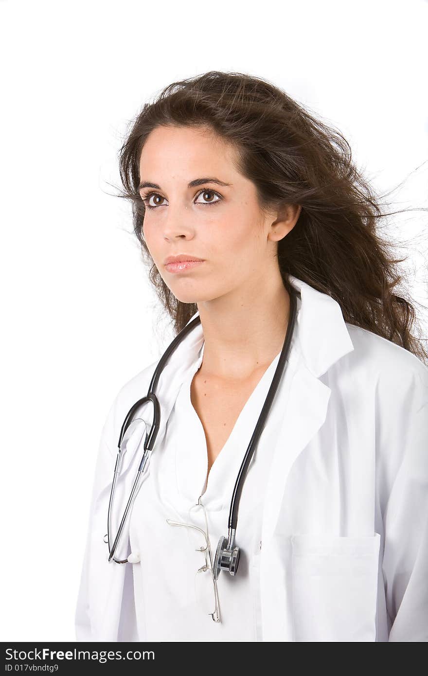 Young beautiful female nurse with stethoscope