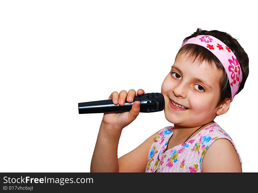 Pretty young singing kid isolated. Pretty young singing kid isolated