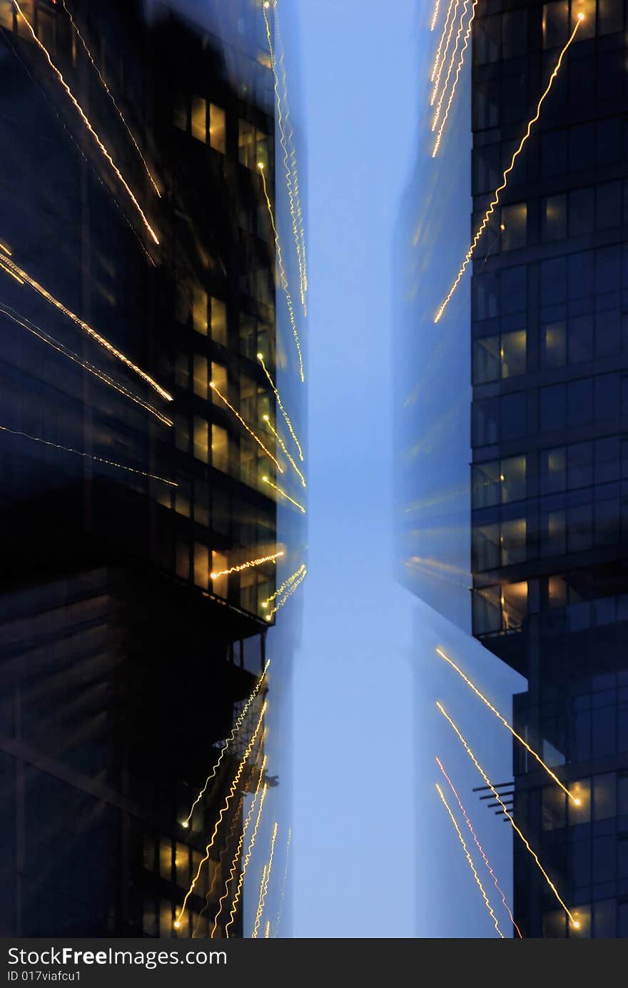 Metaphor of motion: skyscrapers and lights