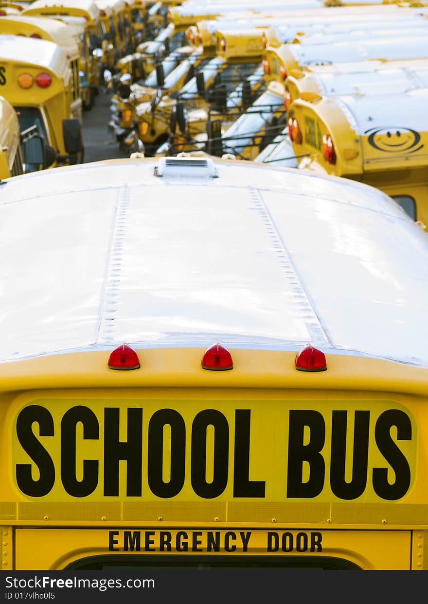 A lot of school buses in a parking. A lot of school buses in a parking.