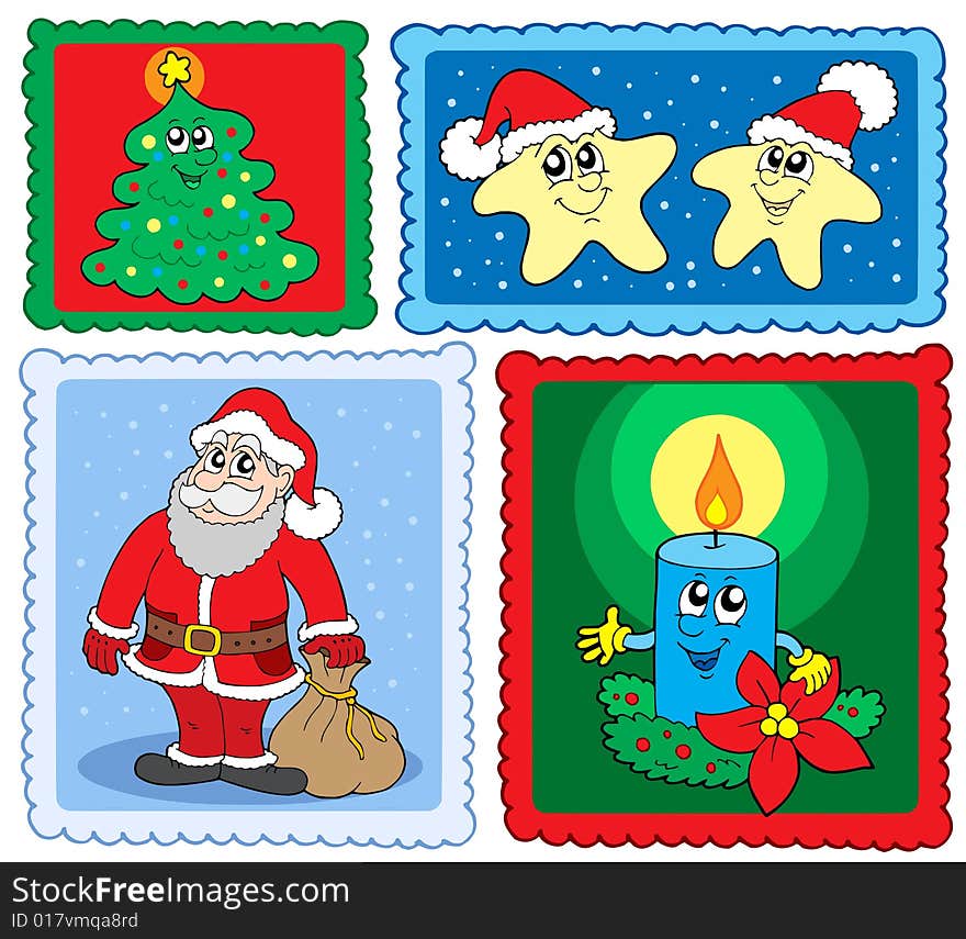 Christmas post stamps collection 2 - vector illustration.