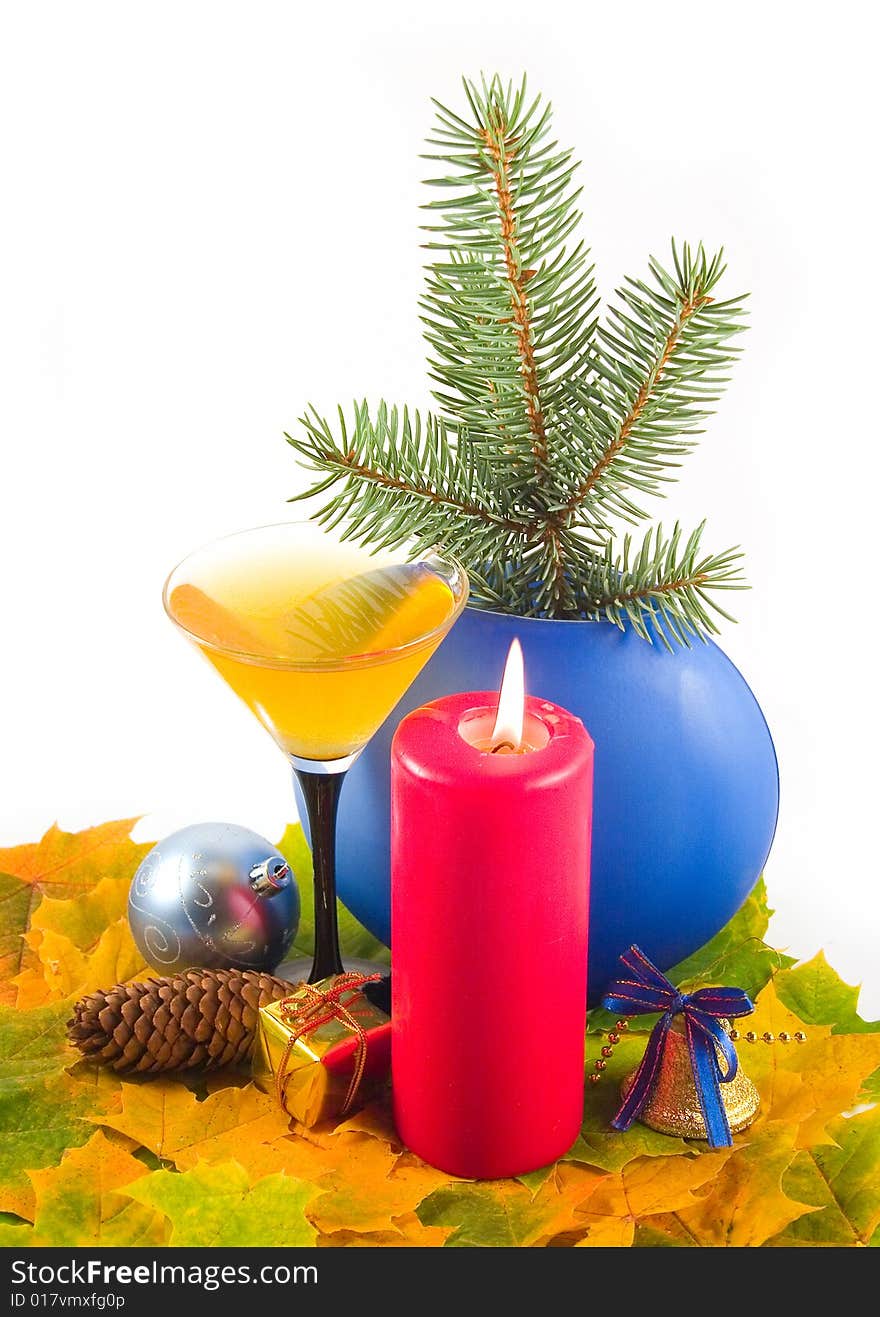 Fur-tree branch in dark-blue vase