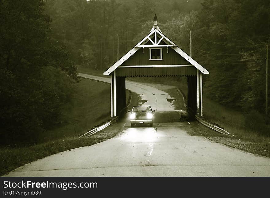 Covered Bridge In Black And White