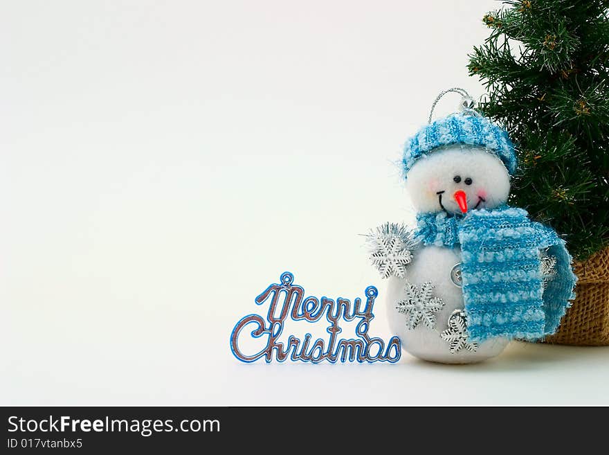 Cristmas card with snowman and cristmas-tree. Cristmas card with snowman and cristmas-tree