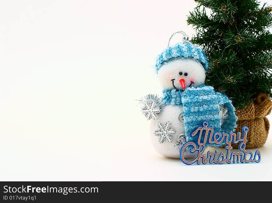 Cristmas card with snowman and cristmas-tree. Cristmas card with snowman and cristmas-tree