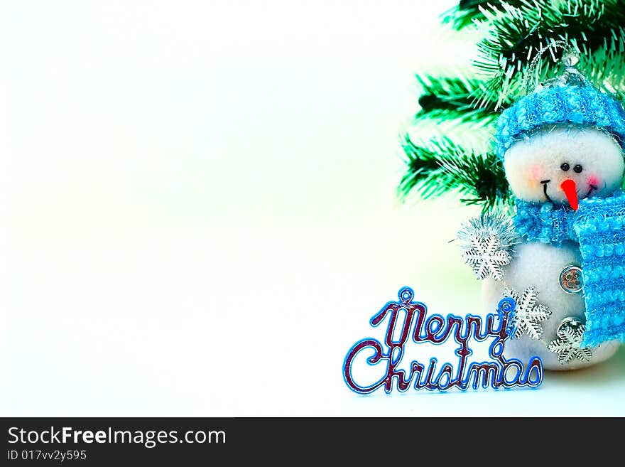 Cristmas card with snowman and cristmas-tree. Cristmas card with snowman and cristmas-tree