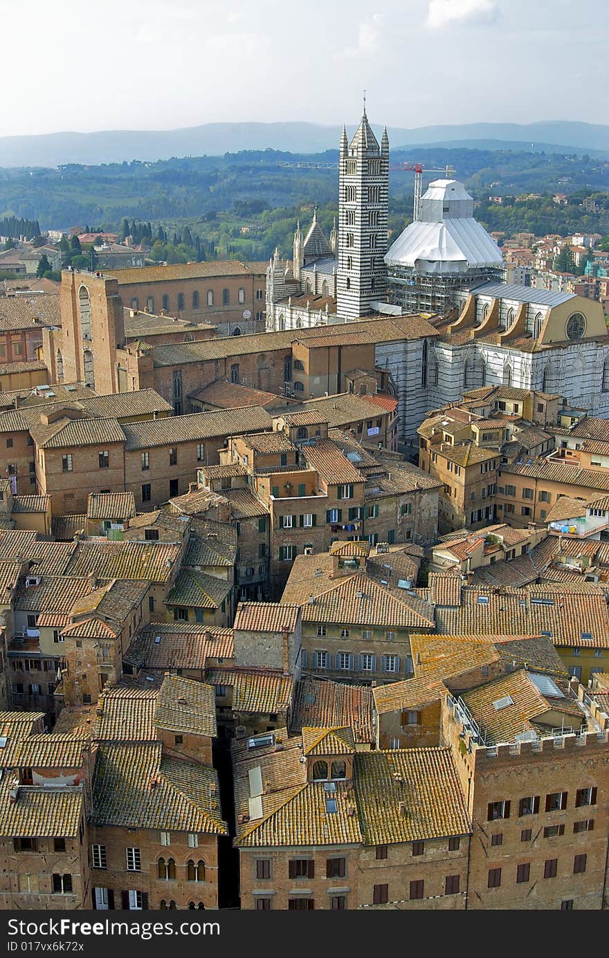 A view of baptistry trought the Mangia s Tower