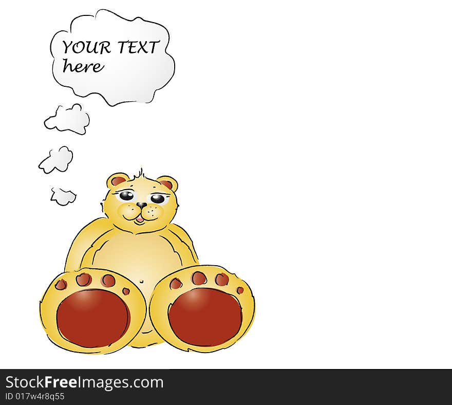 Smilling teddy bear with thought bubble for your text