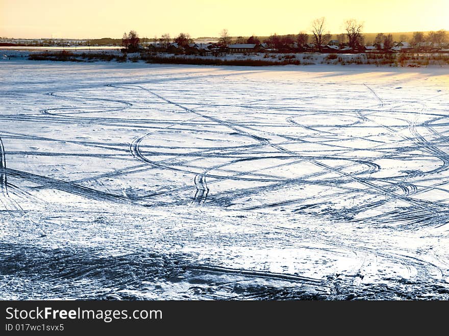 Tracks on frozen river