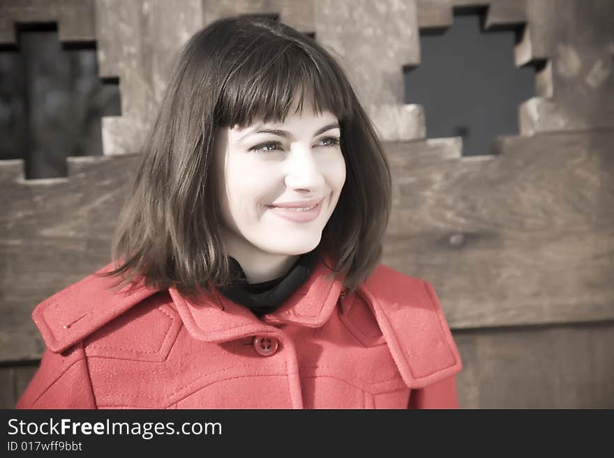 Beautiful Girl On The Wooden Background