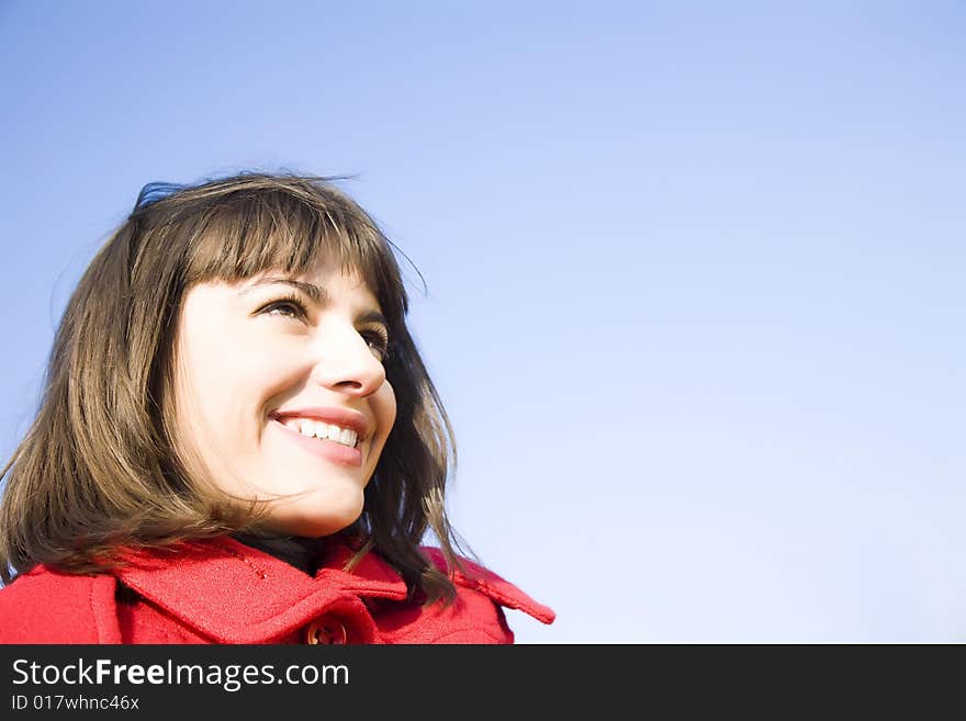 Pretty Girl On The Sky Background