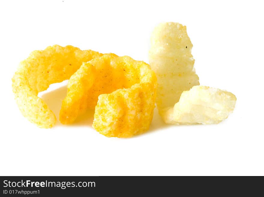 Crisp potato chips on a light background