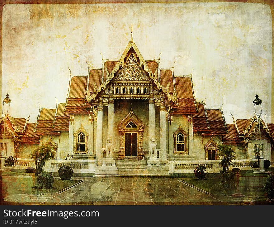 White  temple in Bangkok - vintage picture. White  temple in Bangkok - vintage picture