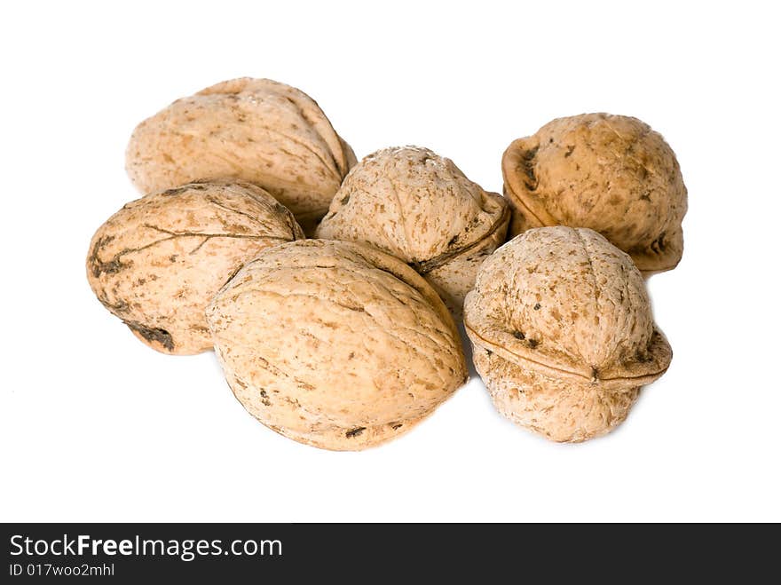 Walnuts in a shell on a white background