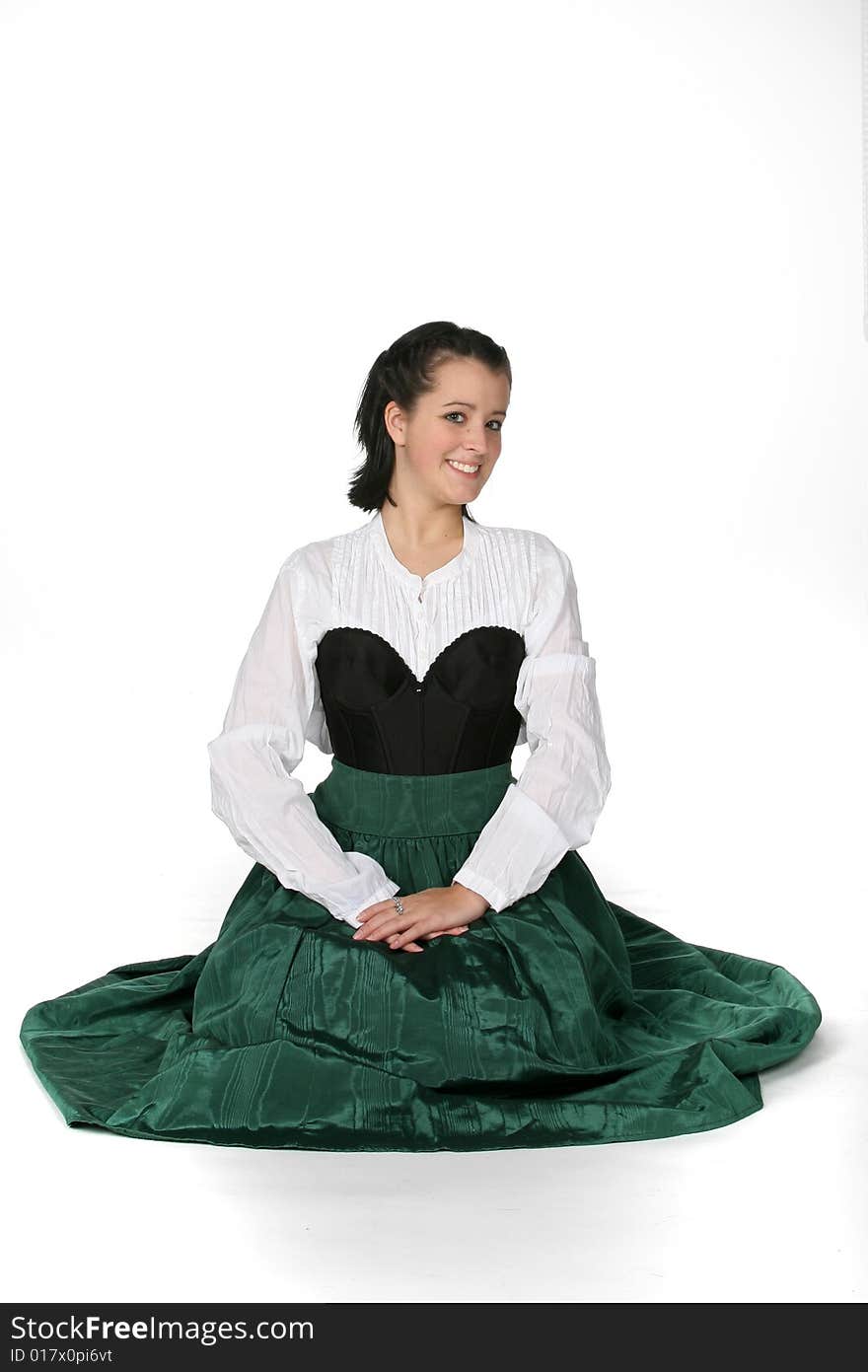 Pretty teenage girl in green and black medieval style dress. Pretty teenage girl in green and black medieval style dress