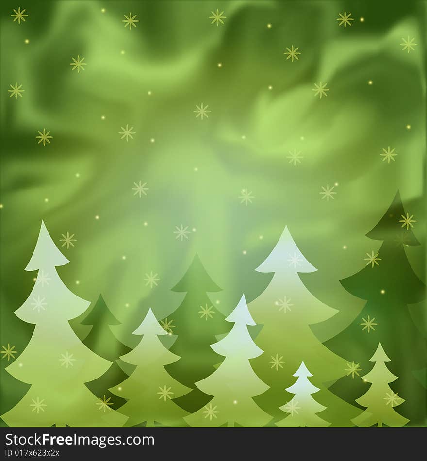 The background showing fur-trees under a snowfall.