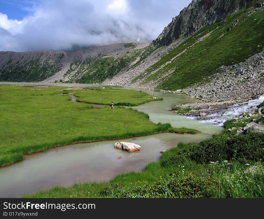 Lake of Donguz-Orunkel near Elbrus, North Caucasus Mountains, Russia