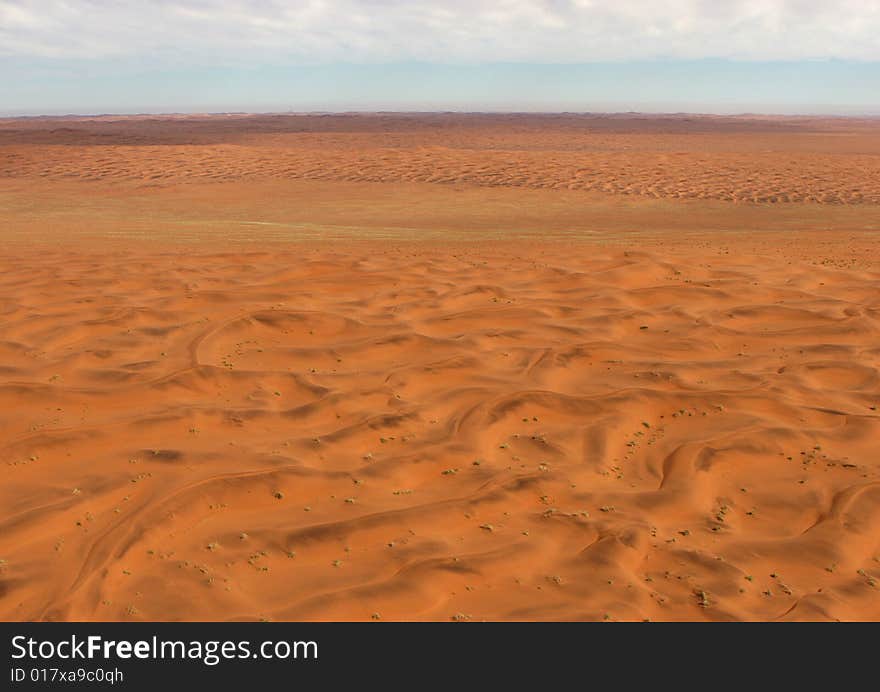 Much sandy dunes. Namib Desert, view from small airplane.