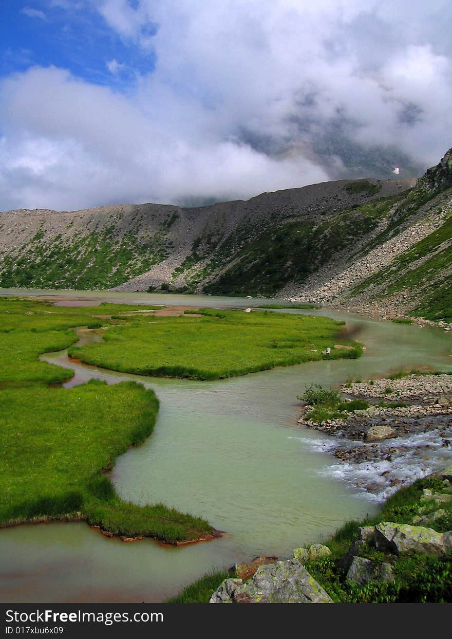 Lake of Donguz-Orunkel near Elbrus, North Caucasus Mountains, Russia