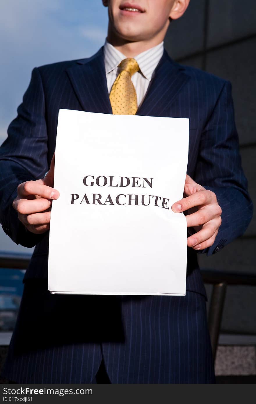 Manager holding document Golden Parachute