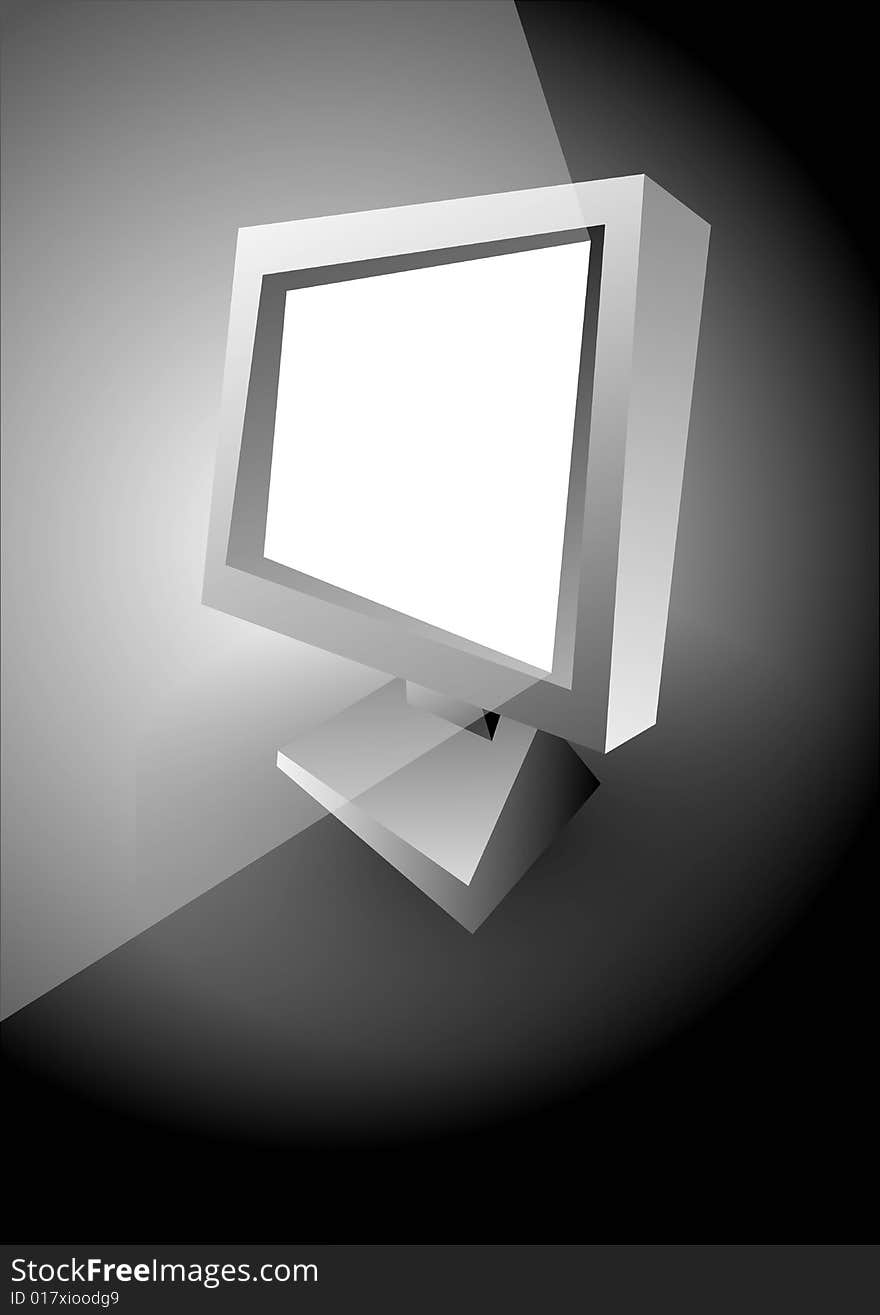 Simple cartoon draw of flat LCD monitor in the dark. Simple cartoon draw of flat LCD monitor in the dark