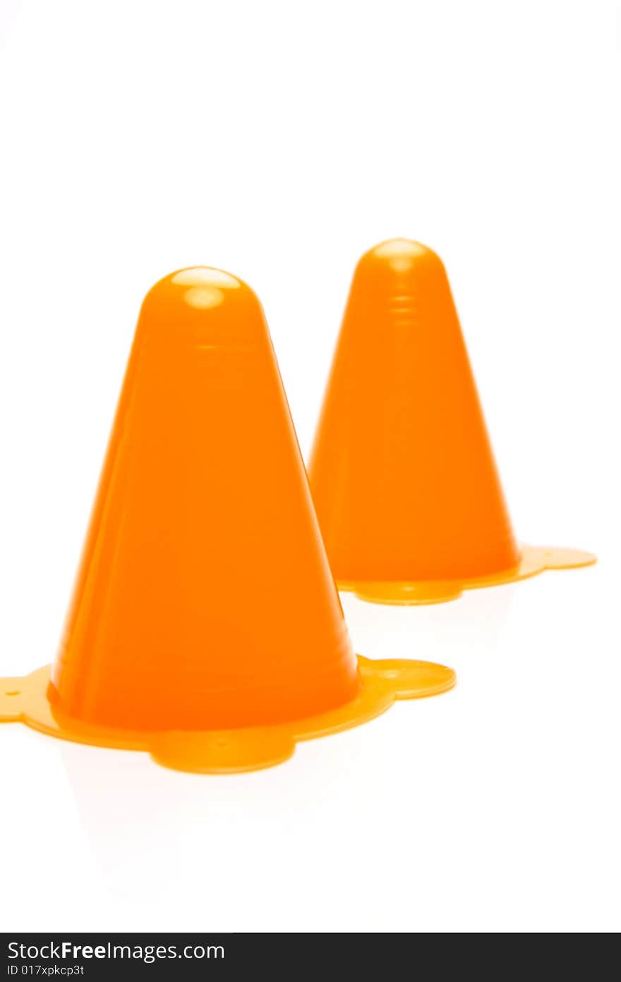 Traffic cones isolated against a white background