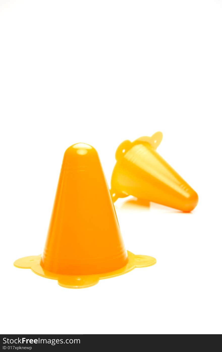 Traffic cones isolated against a white background