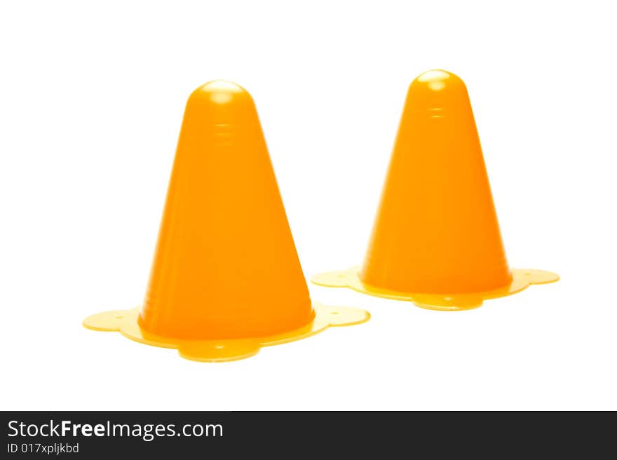 Traffic cones isolated against a white background