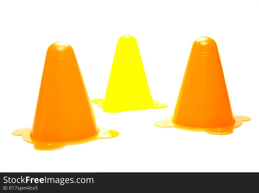 Traffic cones isolated against a white background