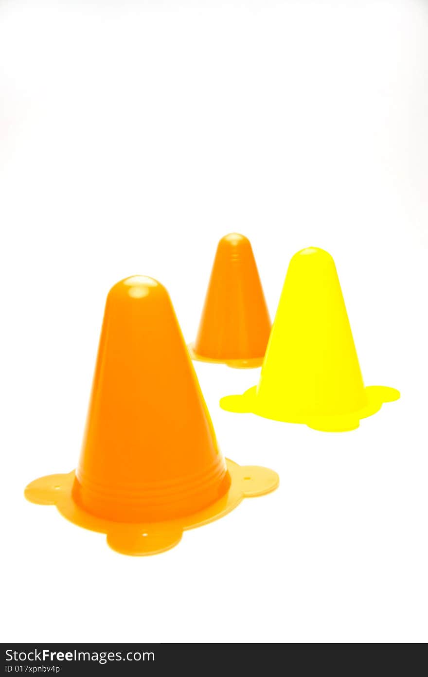 Traffic cones isolated against a white background