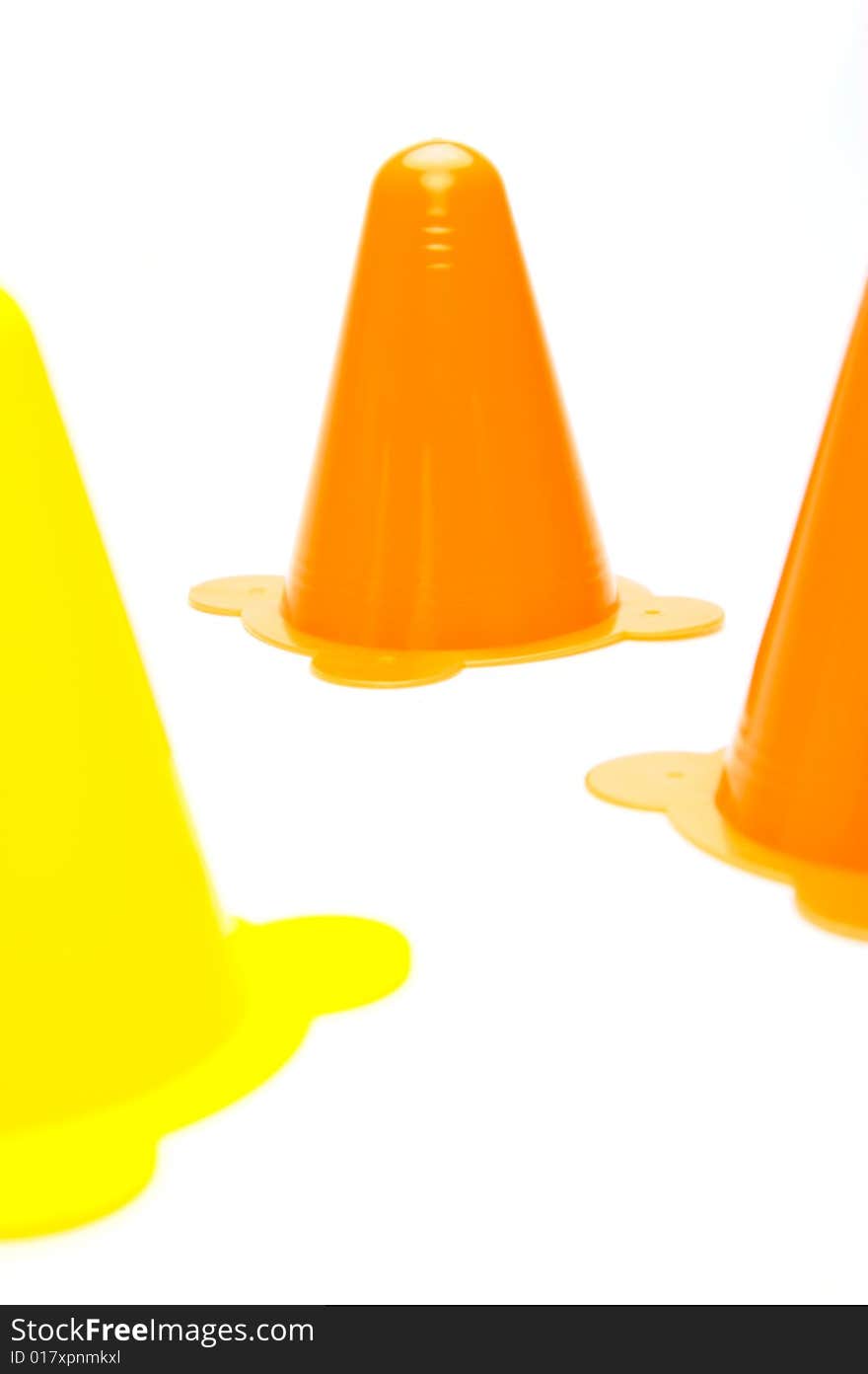 Traffic cones isolated against a white background