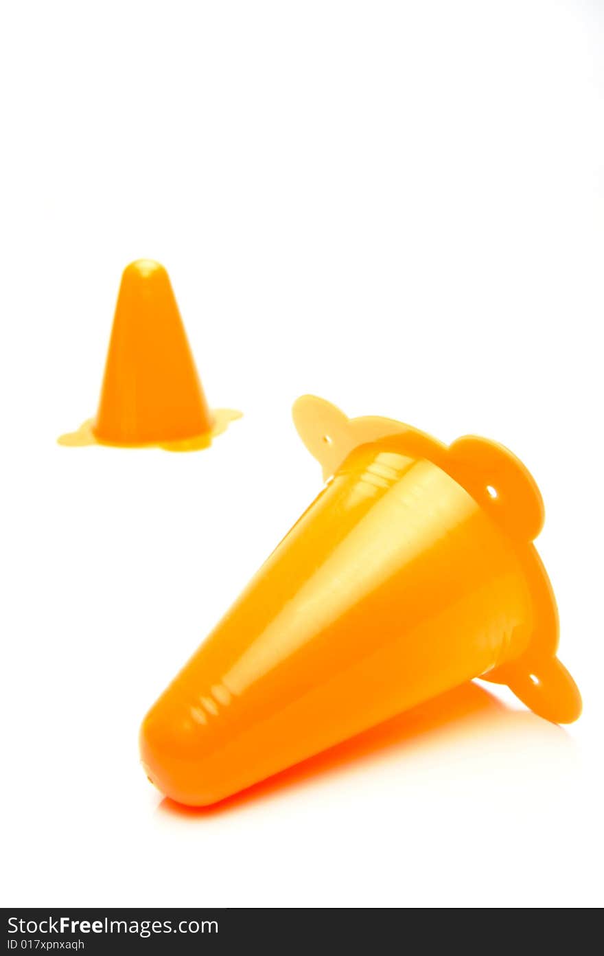 Traffic cones isolated against a white background