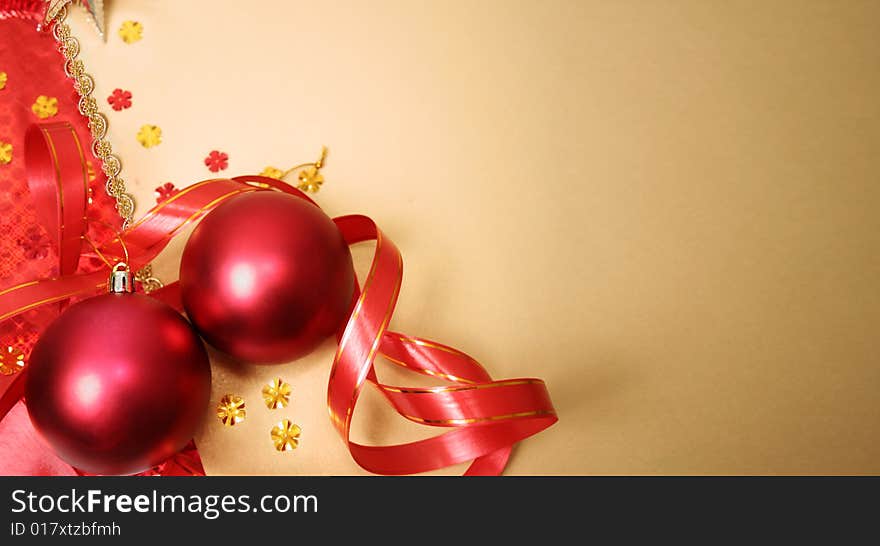 Frame from christmas ornaments. Isolation on Gold. Frame from christmas ornaments. Isolation on Gold