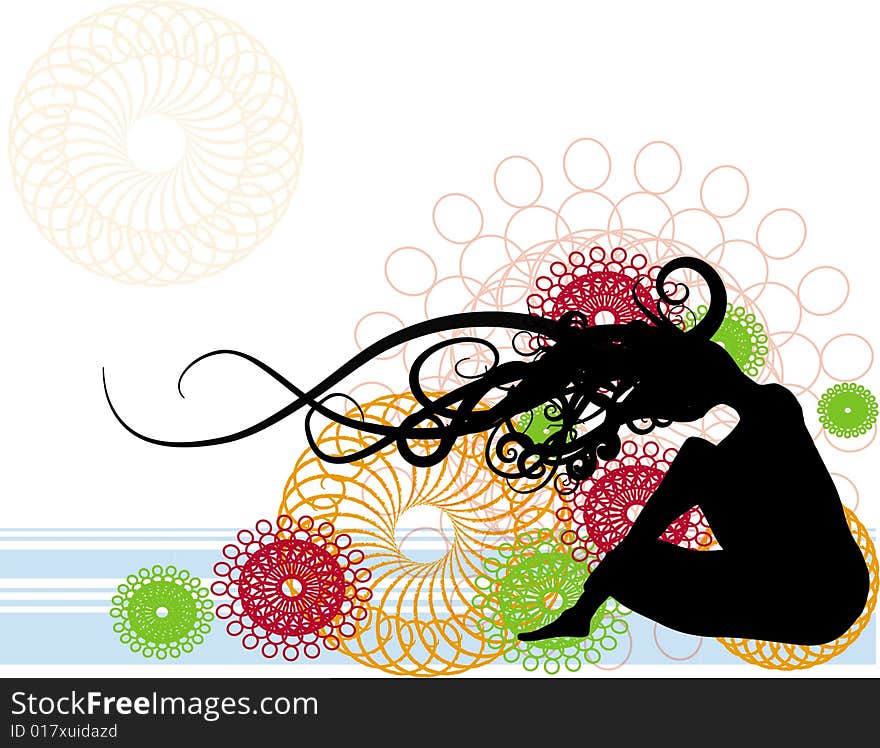 fairy woman silhouette illustration with ornamental background