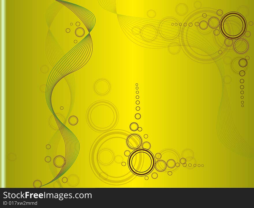 Green abstract background with circles and waives. Green abstract background with circles and waives