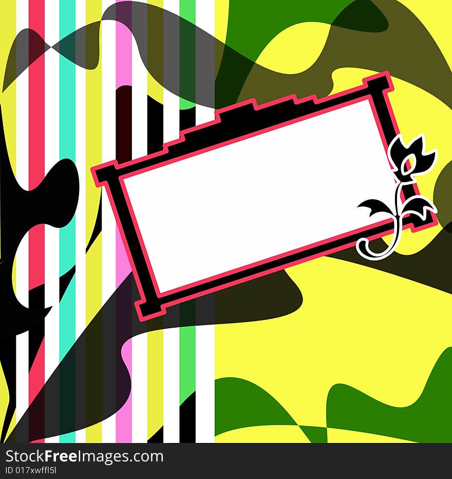 A Retro frame with stripes and a flower.