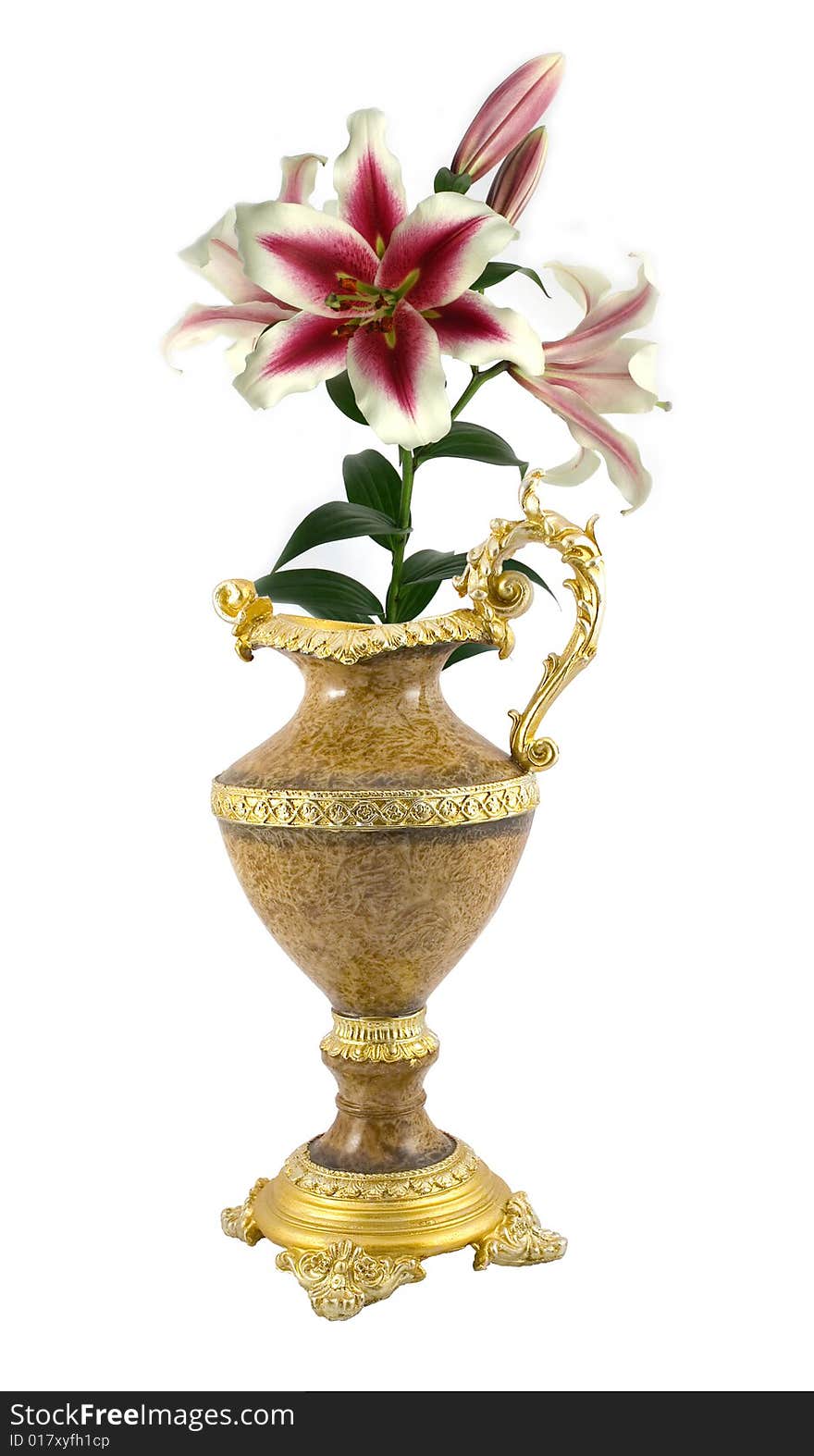 Flower of east lily in yellow ancient vase