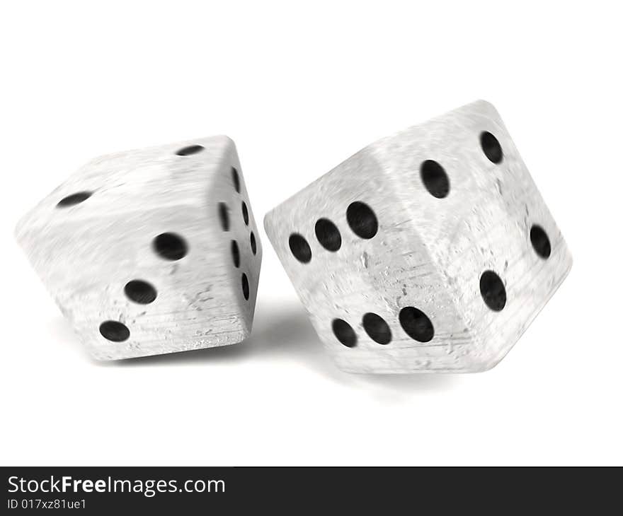 Two rolling dices isolated on white