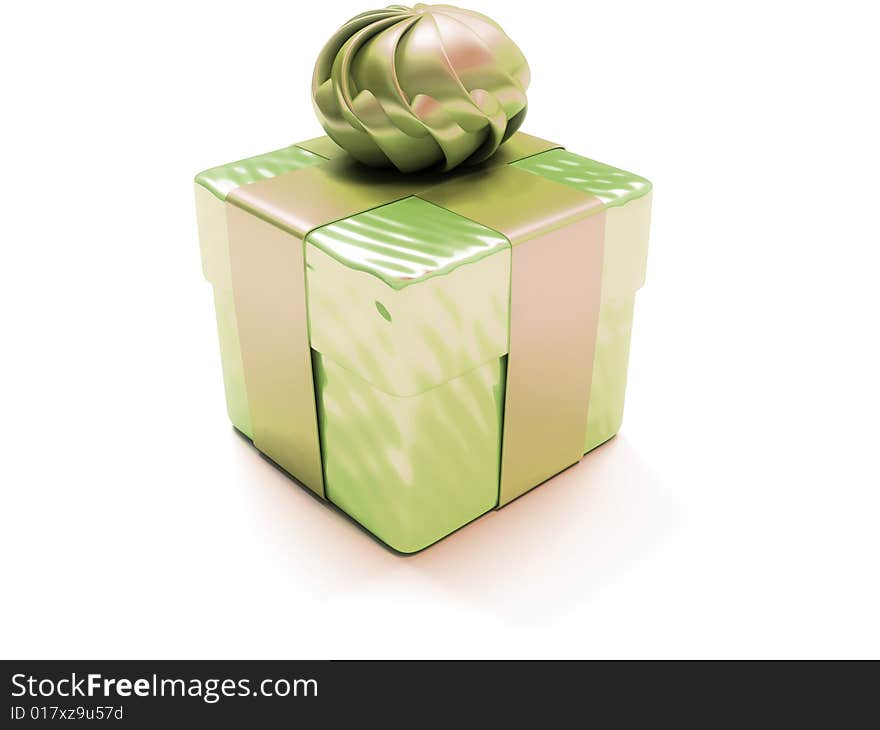 3d render of gift, present box wrapped in ribbons, green